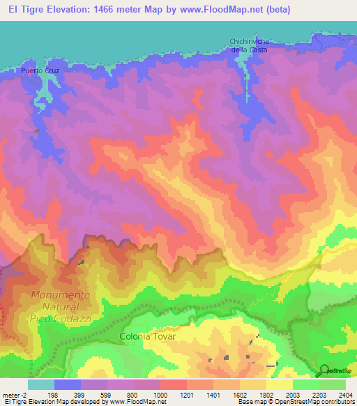 El Tigre,Venezuela Elevation Map