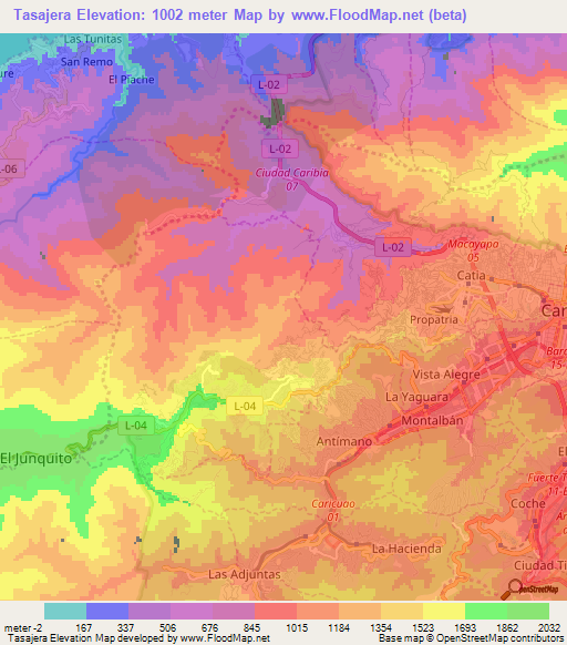 Tasajera,Venezuela Elevation Map