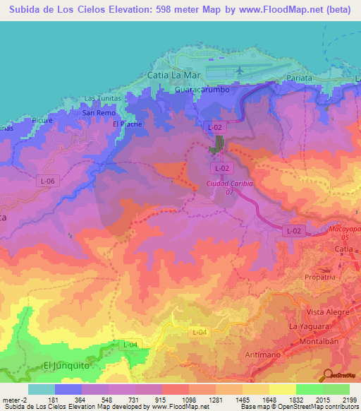 Subida de Los Cielos,Venezuela Elevation Map