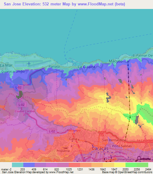 San Jose,Venezuela Elevation Map