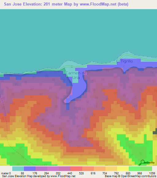 San Jose,Venezuela Elevation Map
