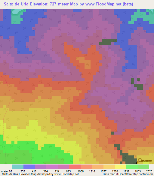 Salto de Uria,Venezuela Elevation Map