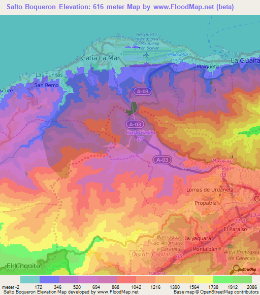 Salto Boqueron,Venezuela Elevation Map