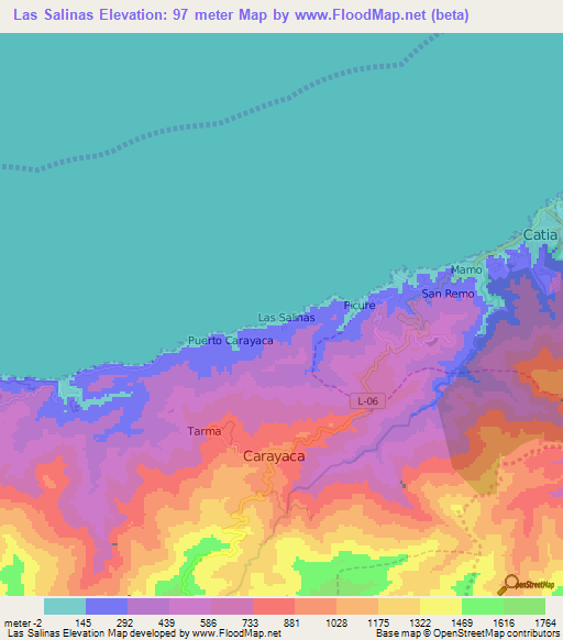 Las Salinas,Venezuela Elevation Map