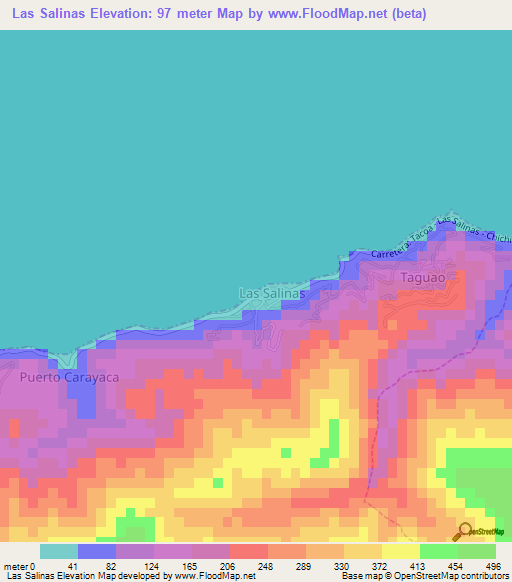 Las Salinas,Venezuela Elevation Map