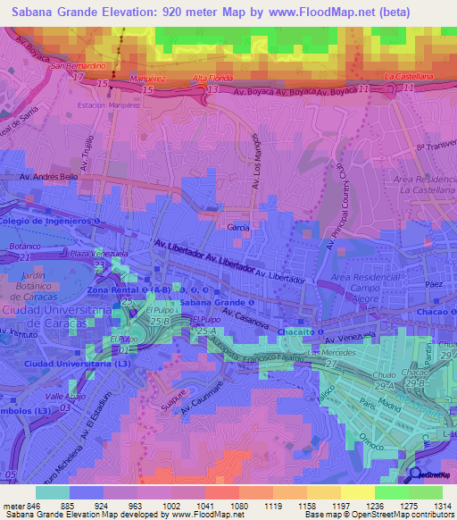 Sabana Grande,Venezuela Elevation Map