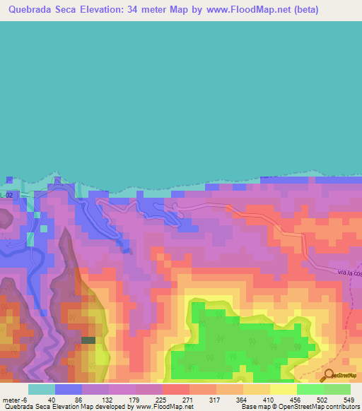 Quebrada Seca,Venezuela Elevation Map
