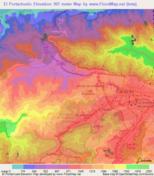 El Portachuelo,Venezuela Elevation Map
