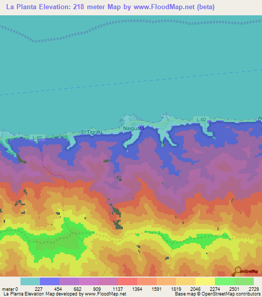 La Planta,Venezuela Elevation Map