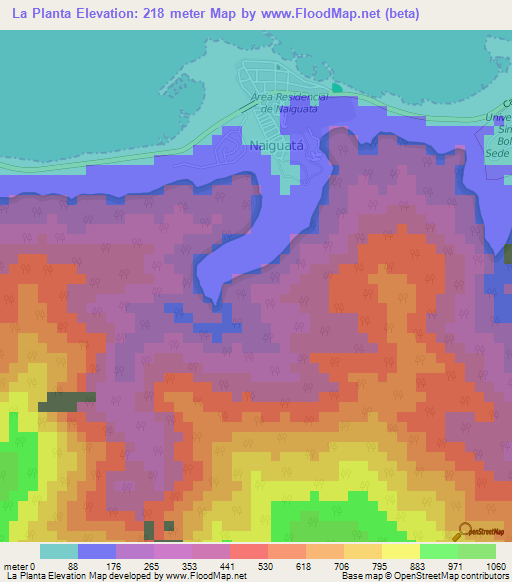 La Planta,Venezuela Elevation Map