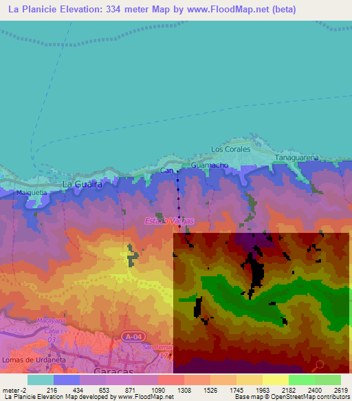 La Planicie,Venezuela Elevation Map
