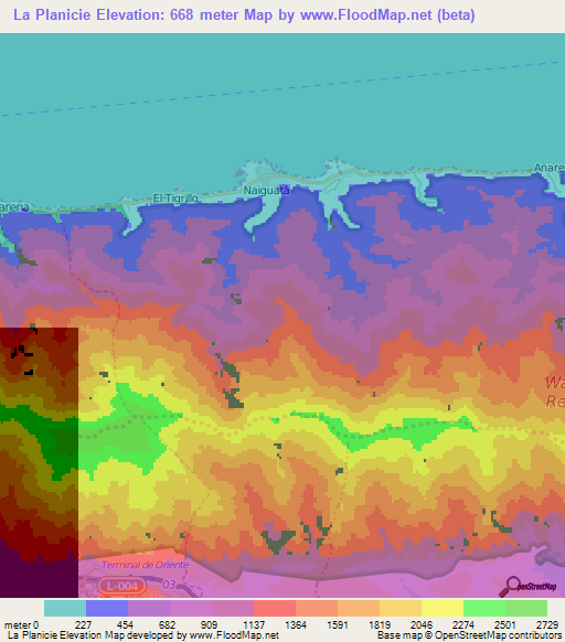 La Planicie,Venezuela Elevation Map