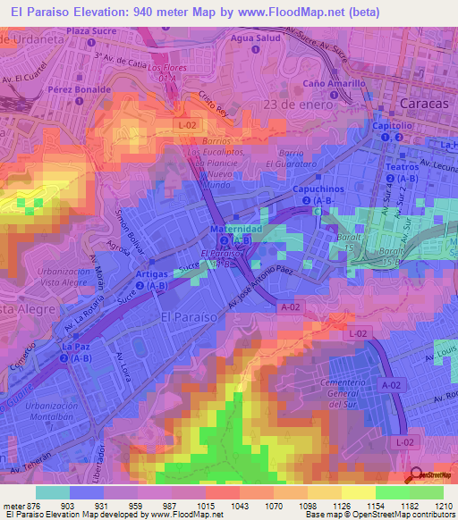 El Paraiso,Venezuela Elevation Map