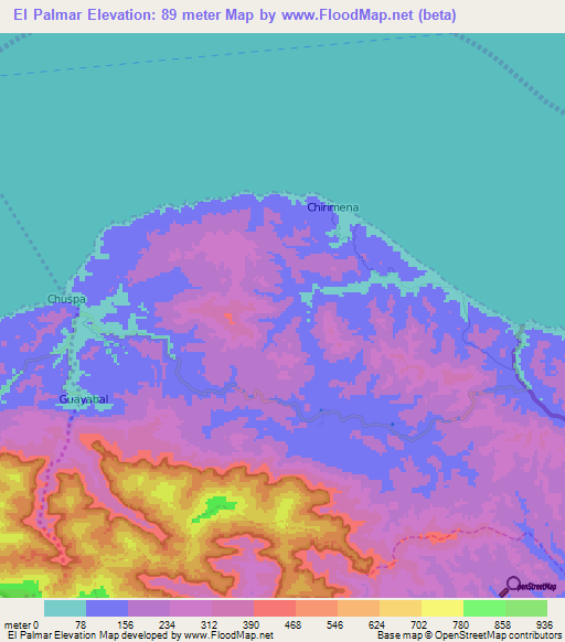 El Palmar,Venezuela Elevation Map