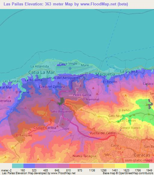 Las Pailas,Venezuela Elevation Map