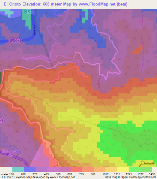 El Onoto,Venezuela Elevation Map