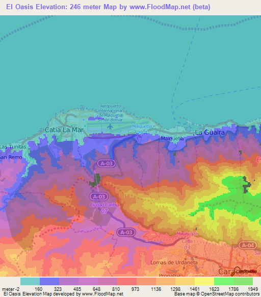 El Oasis,Venezuela Elevation Map