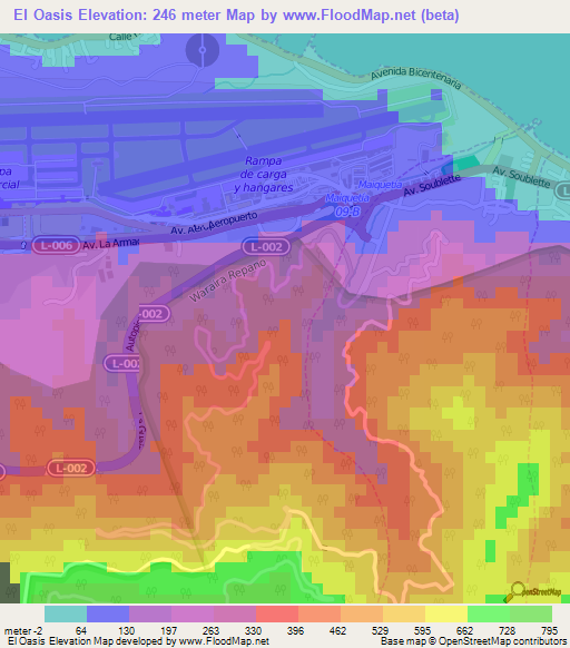 El Oasis,Venezuela Elevation Map