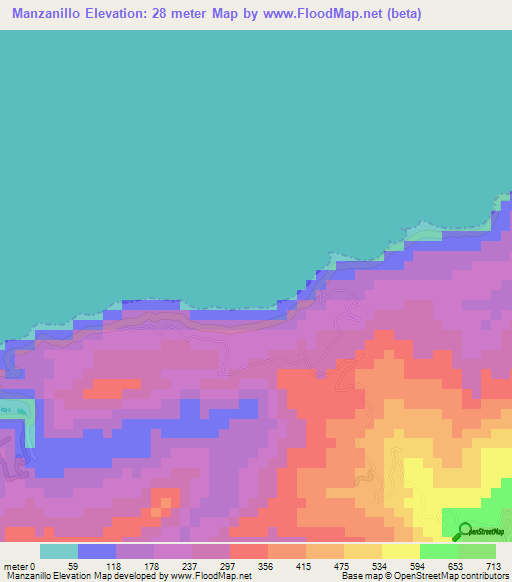 Manzanillo,Venezuela Elevation Map