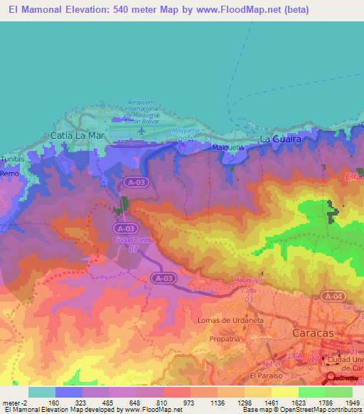 El Mamonal,Venezuela Elevation Map