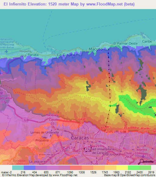 El Infiernito,Venezuela Elevation Map
