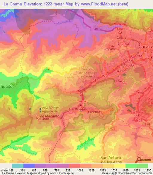 La Grama,Venezuela Elevation Map