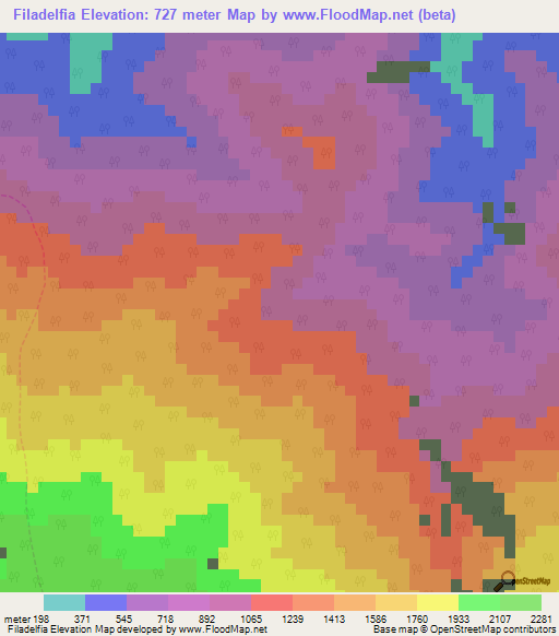 Filadelfia,Venezuela Elevation Map