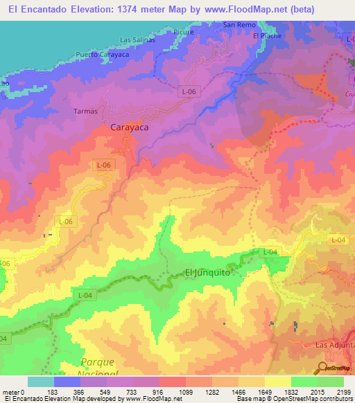 El Encantado,Venezuela Elevation Map
