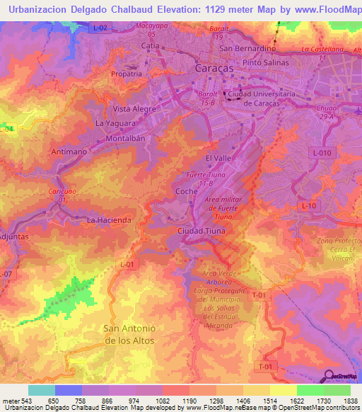 Urbanizacion Delgado Chalbaud,Venezuela Elevation Map