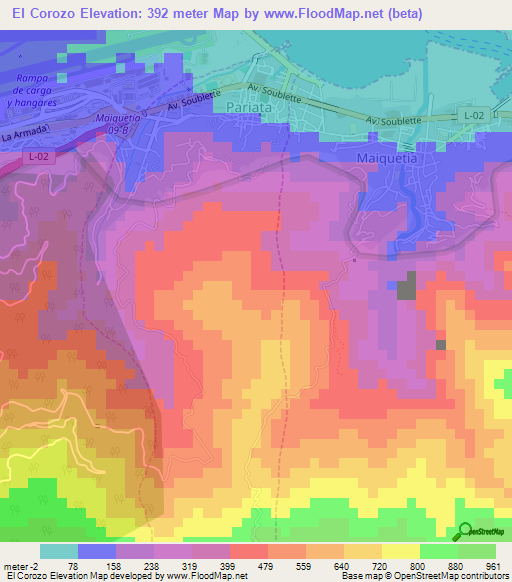 El Corozo,Venezuela Elevation Map