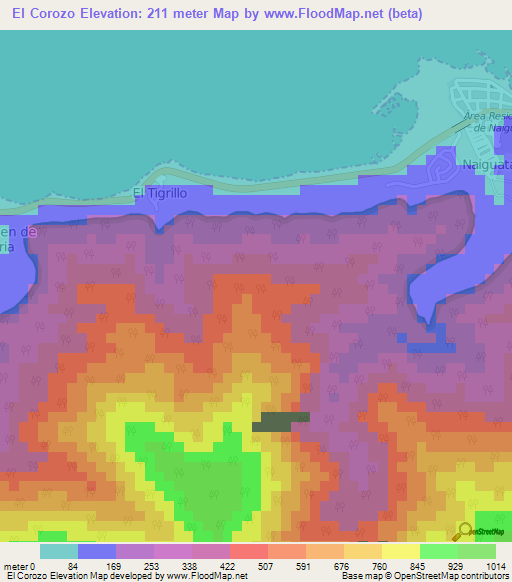 El Corozo,Venezuela Elevation Map