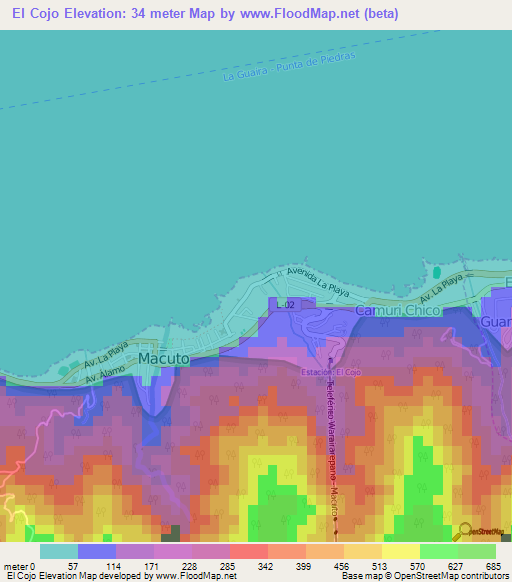 El Cojo,Venezuela Elevation Map