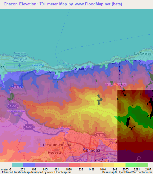 Chacon,Venezuela Elevation Map