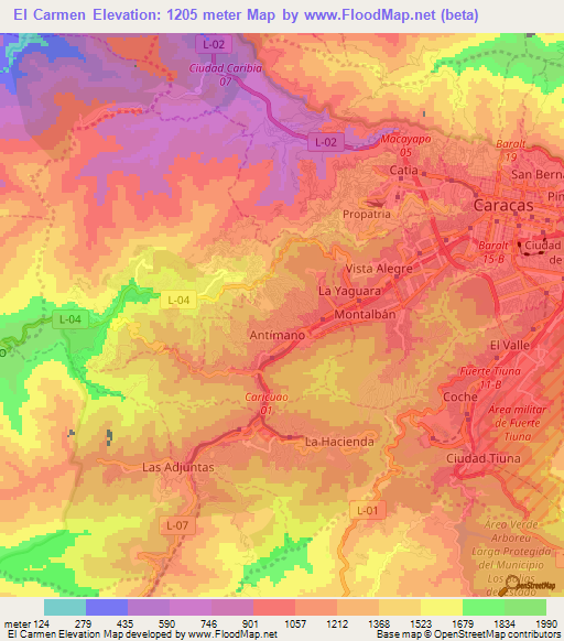 El Carmen,Venezuela Elevation Map
