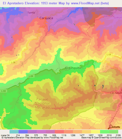El Apretadero,Venezuela Elevation Map