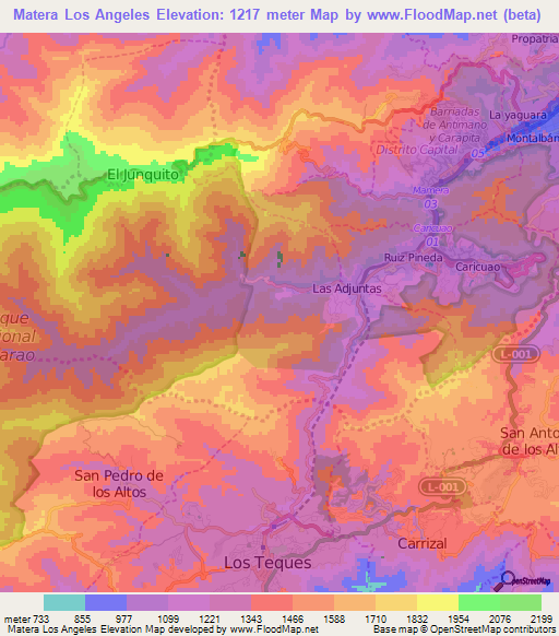 Matera Los Angeles,Venezuela Elevation Map