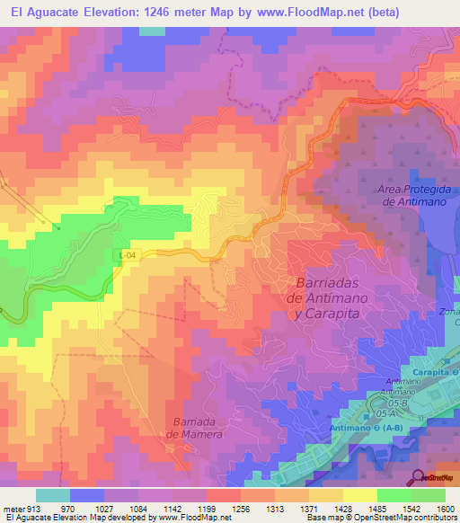 El Aguacate,Venezuela Elevation Map