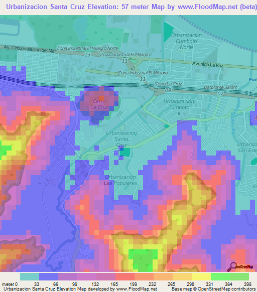Urbanizacion Santa Cruz,Venezuela Elevation Map