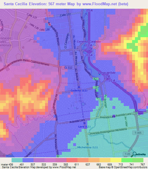 Santa Cecilia,Venezuela Elevation Map
