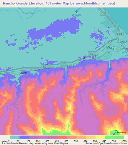 Rancho Grande,Venezuela Elevation Map