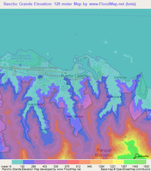 Rancho Grande,Venezuela Elevation Map