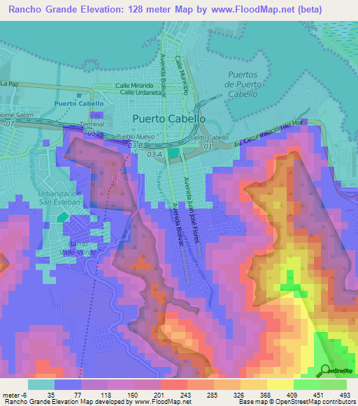 Rancho Grande,Venezuela Elevation Map