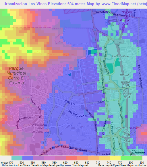Urbanizacion Las Vinas,Venezuela Elevation Map