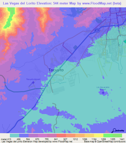 Las Vegas del Lorito,Venezuela Elevation Map