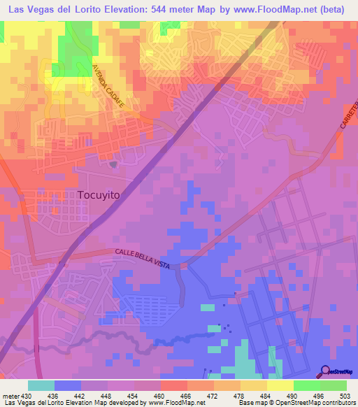 Las Vegas del Lorito,Venezuela Elevation Map