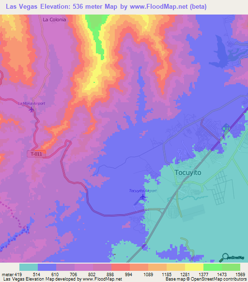Las Vegas,Venezuela Elevation Map