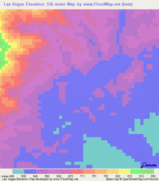 Las Vegas,Venezuela Elevation Map