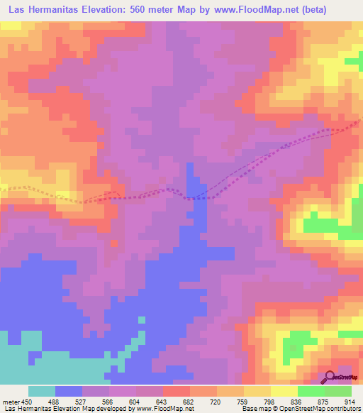 Las Hermanitas,Venezuela Elevation Map