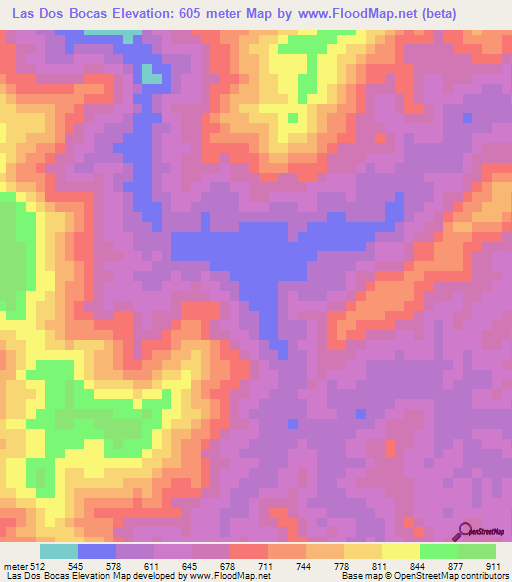Las Dos Bocas,Venezuela Elevation Map