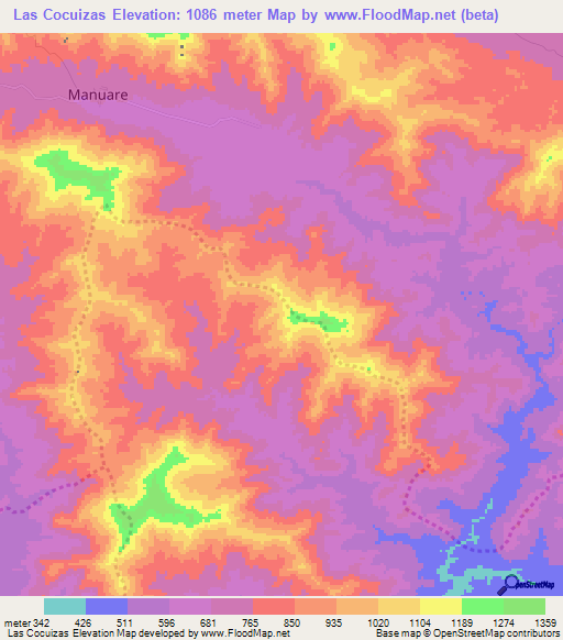 Las Cocuizas,Venezuela Elevation Map